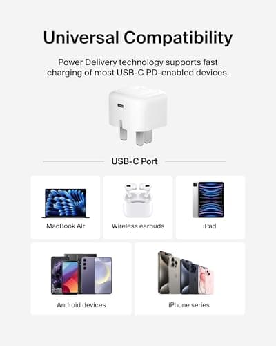 Belkin BoostCharge Compact Wall Charger 30W, Travel-friendly USB-C Power Delivery Fast Charging for Apple iPhone 17, Air, Samsung Galaxy S25, Pixel, iPad, AirPods, Tablet - With Type C Cable - White — view 5