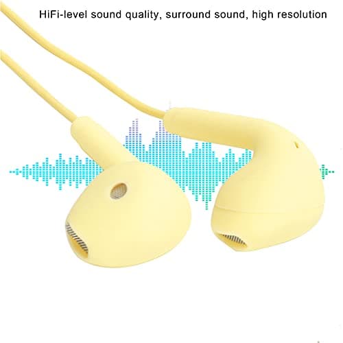 Fabater Wired Earphone, Small Lightweight Ergonomic Design Super Stable Fit Comfortable Wear HiFi Sound Quality Wire Controlled Headphone, 3.5mm Plug Earphone with Wire Control Plug and (Yellow) — view 4