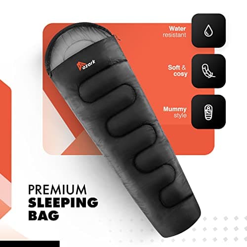 azark Premium Single Sleeping Bag, 350GSM, Lightweight and Waterproof, 4 Seasons of Camping, Hiking and Outdoors, Sleeping bag for Adults & Kids (Black) — view 3