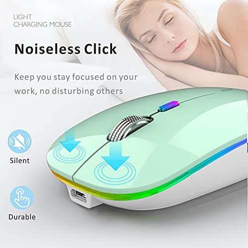 Uiosmuph G12 Wireless Mouse for Laptop, Rechargeable Mice, Silent - Mint — view 5