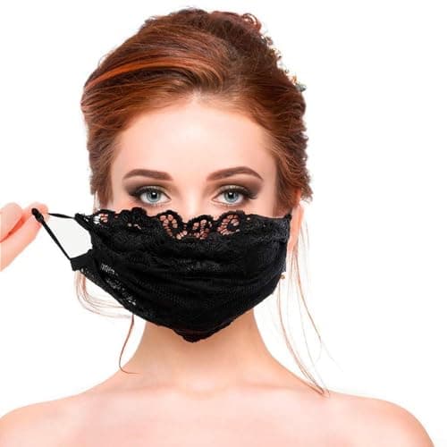 Solid Color Lace Face Protector for Women, Breathable Ear Hanging Sunscreen Mask, Washable Quick-Dry Facial Cover for Running Cycling Hiking Travel, 8.66x5.91(One Size Black) — view 5