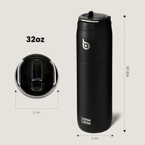 BOTTLE BOTTLE Stainless Steel Water Bottle with Straw and Lid, 32 oz Vacuum Insulated Water Bottle Stay Cold for 24 Hrs, Hot for 12 Hrs, Leak-Proof Wide Mouth Water Bottles for Men, black — view 3