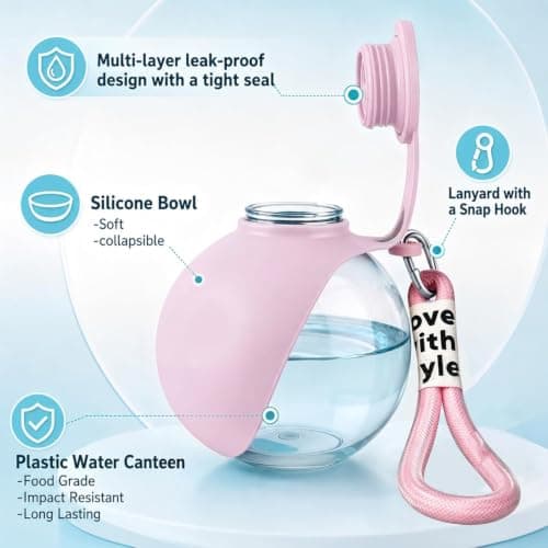 Portable Dog Water Bottle, 2 in 1 Foldable Silicone & Clear Plastic Pet Water Cup for Travel, 285ml Large Capacity for Dogs Cats Outdoor Walking Hiking (pink) — view 4