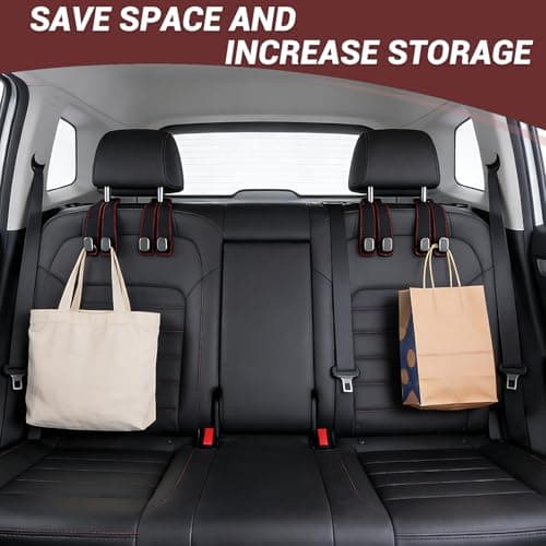 JinRuiCPeng 2 Pack Car Hooks for Headrest, Leather Car Seat Back Storage Organizer, with Wide Deep Double Hooks, Rotating Auto Seat Hangers for Handbags Groceries Coats Umbrellas Interior Accessories — view 4