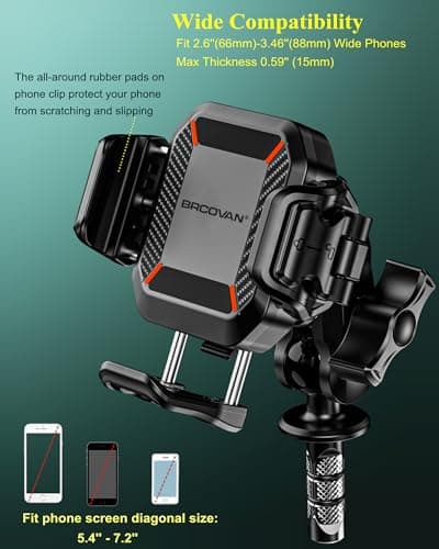 BRCOVAN Motorcycle Fork Stem Phone Mount with Vibration Dampener, Anti-Theft Motorcycle Cellphone Holder, [Camera Friendly] [1s Lock & Release] Adjustable mobile phone Cradle Fit 5.4~7.2" Smartphones — view 5