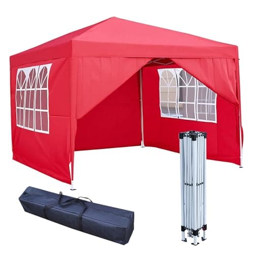 2.5x2.5m Pop Up Gazebo with 4 Removable Sidewalls, Portable Outdoor Party Tent with Carry Bag, All Weather Canopy for Camping, Markets, Garden Events (Red)