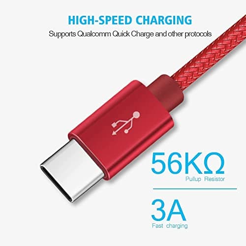 plugs usb c UK 3 Pin Plug USB Mains Charger Adapter& usb charge cable 2m Braided 2M (Red) — view 5