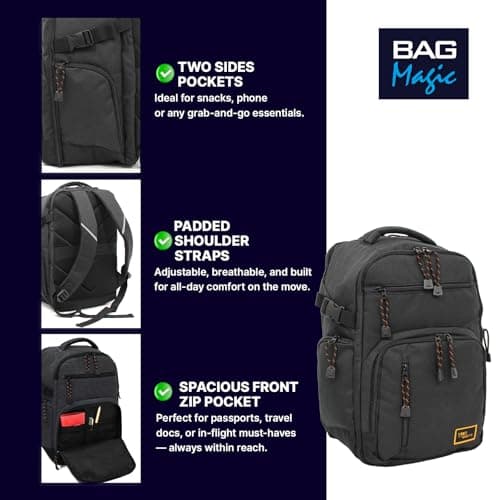 Ryanair Approved Cabin Rucksack 40 x 20 x 25cm | Hand Luggage Computer Backpack, Underseat Carry-Ons | Travel-Friendly 20L Flight Bags for Men & Women | Sustainable, Durable Travel Gear - Black — view 3