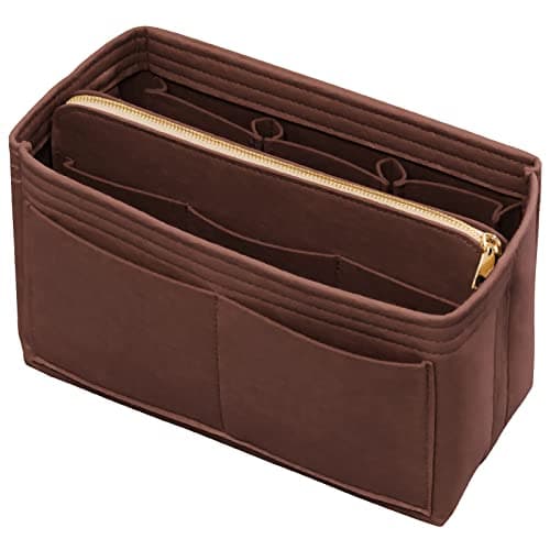 DailyPlus Purse Organizer Insert with Zipper Felt Bag Organizer Insert for Carry Bag Fits LV Speedy Neverfull, Brown (Brown), X-Large