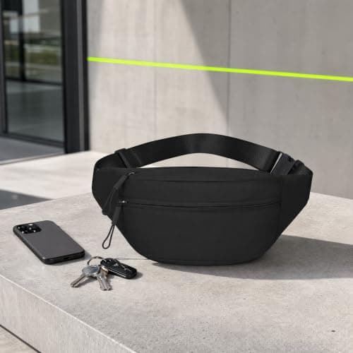 Black Bumbag for Men and Women, Large Capacity Waist Bag Fanny Pack with Adjustable Strap, Waterproof Running Belt for Dog Walking, Hiking, Travel and Sports — view 4