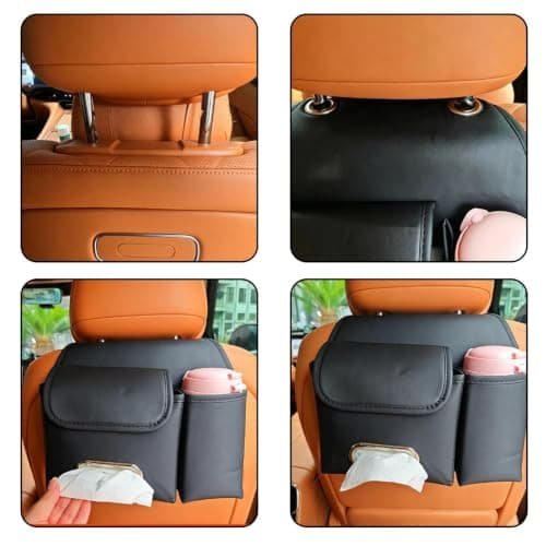 dzqad Car Organizer Back Seat Tissue Box Cup Holder PU Leather Storage Bag — view 5