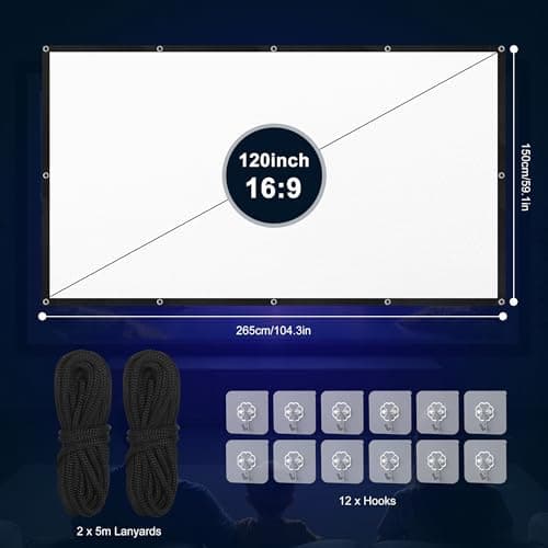 Huiguli Projector Screen 120 Inch, 16:9 HD 4K Foldable Anti-Crease Movie Screen, Portable Projection Screen Outdoor Indoor, Washable White Movie Screen for Home Theater, School, Meetings, Camping — view 2