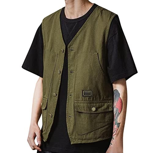 Men's Summer Tooling Vest with Multi-Pockets, Lightweight Breathable Fabric for Outdoor Work, Foldable Design for Easy Carry, S-3XL (Green, XXL)