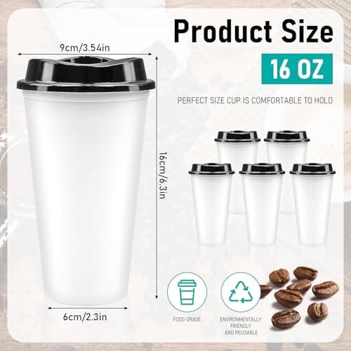 MSYU 30 Pack Reusable Coffee Cups with Lids 16 oz Plastic Tumblers for Hot Drink Travel Coffee Mug to Go (White with Black Lid) — view 2