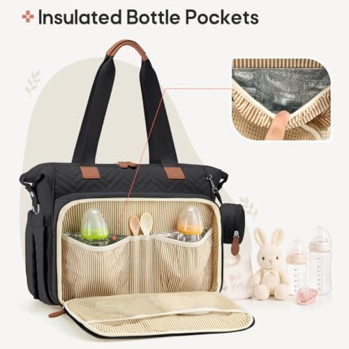 RAINSMORE Baby Changing Backpack Nappy Tote Bag with Changing Mat Black — view 4