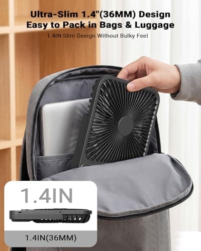7 Inch Portable Travel Fan with Light, 28H Runtime, 3.6cm Ultra Thin, 4.5m/s Strong Airflow, Timer, 42dB Quiet, 4 Speeds, 180° Tilt, Rechargeable Personal Desk Fan with LED Display for Camping, Office — view 4