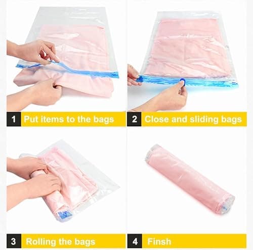 ZWMYF Small Vacuum Storage Bag, Roll-up Storage Bags, 12 Pack Travel Compression Bags, No Pump or Vacuum Needed, Reusable Space Saver Bags,Perfect for traveling(6(70x50) cm 6(50x35) cm) — view 4
