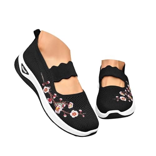 Ladies Running Trainers, Orthopedic Shoes for Women Wide Fit Slip On Walking Loafers Breathable Mesh Non-Slip Shoe Lightweight Arch Support Comfort Flats for Work Travel Casual Sneakers Black — view 6
