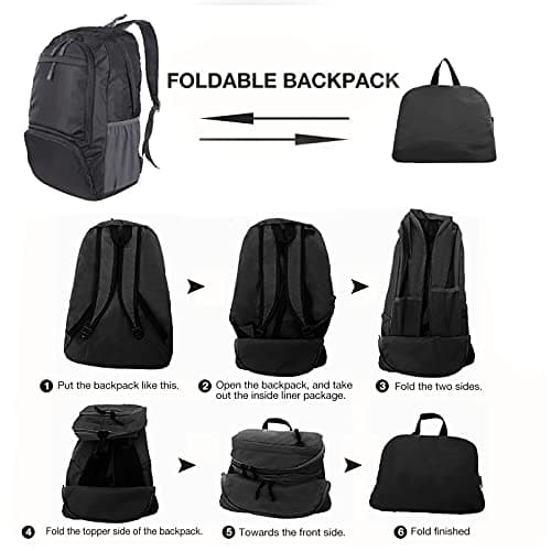Dewellyoo Lightweight Hiking Backpack, Foldable Outdoor Camping Hiking Travel Multi-functional Camping Trekking Rucksack Travel Climbing Mountaineer Outdoor Sport Daypack Bag for Men Women (Black) — view 6