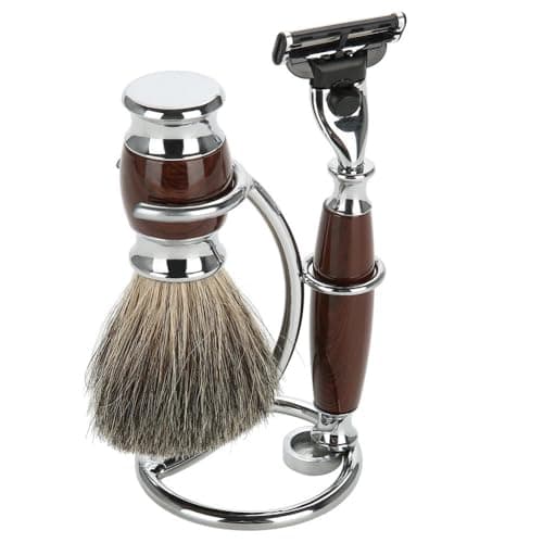 Gold Shave Brush Stand Holder, 2 in 1 Stand Men's Shave Tool Kit Iron Alloy Universal Holder for Safety Razor for Salon Home Travel Use — view 6