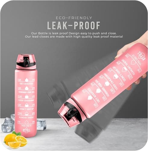 Roe Tenpo Water Bottle 1L, Sports Water Bottle with Time Markings, BPA-Free, Leak-Proof Drinks Bottle, Perfect for Running, Cycling, Gym, Yoga, Camping and Outdoor Activities, Pink — view 3