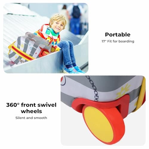 Dekko Kids Luggage Ride-On Suitcase, 2-in-1 Travel Luggage for Toddlers & Children, Carry-On Trolley with Spinner Wheels, Shoulder Strap, Waterproof Hard Shell, 50kg Capacity (Grey) — view 6
