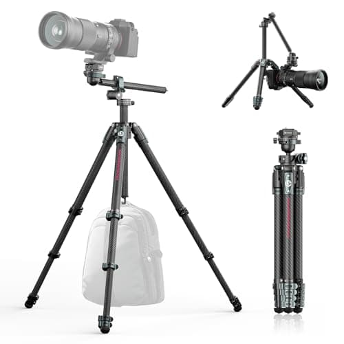 ULANZI JJ05 184 CM Carbon Fiber Camera Tripod, Overhead Travel Tripod w/Central Column and UKA Quick Release Plate for Cameras/DSLR/Projector/Camcorder, Horizontal Stand, Weight 1.56kg, Maxload 18kg