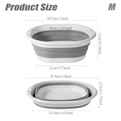 5L Collapsible Washing Up Bowl - Folding Hand Wash Basin, Plastic Washing Up Bowl, Retractable Water Storage Basin, Portable Food Storage Camping Bowls, Multipurpose Outdoor Travel Basins (M Grey) — view 2