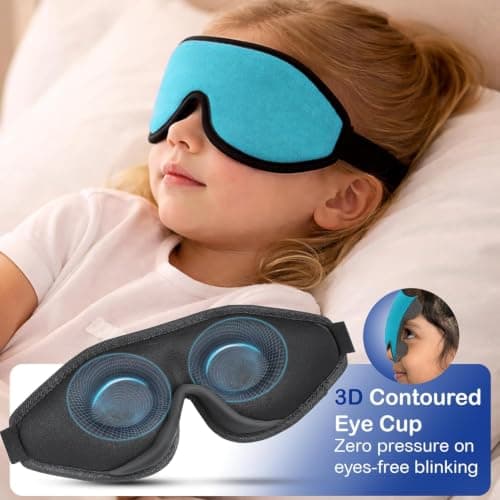 3D Sleep Mask for Kids, Light Block Sleeping Blindfold Memory Foam Contoured Eye Mask for Sleep, Adjustable Strap Eye Cover and Travel Sleep Mask for Boys Girls Blue — view 2