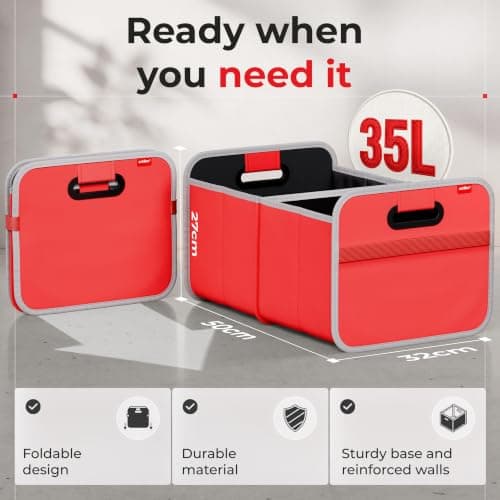 achilles Car Folding Box Xl, Foldable Trunk Bag, Shopping Organizer, Basket, Storage Bags, Box (Red, 50cm x 32cm x 27cm) — view 2