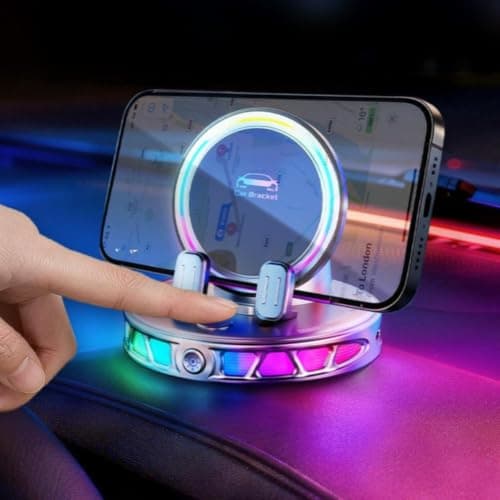 Electric Magnetic Wireless Charging Car Phone Mount with RGB Ambient Light,Auto Clamp 360° Rotation Strong Suction Cup Car Charger Holder,Universal Stable Vacuum Suction Phone Holder for Cars — view 4