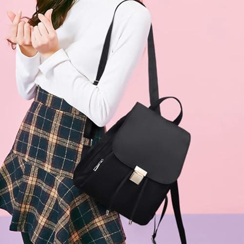 Farcauo Mini Backpack Fashion Small Nylon Backpack for Women Black Lightweight Travel Bags Cute Daypack — view 6