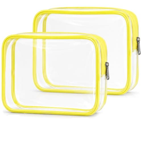 2-Pack Clear PVC Toiletry Bag Set, Waterproof Leakproof, Yellow Trim