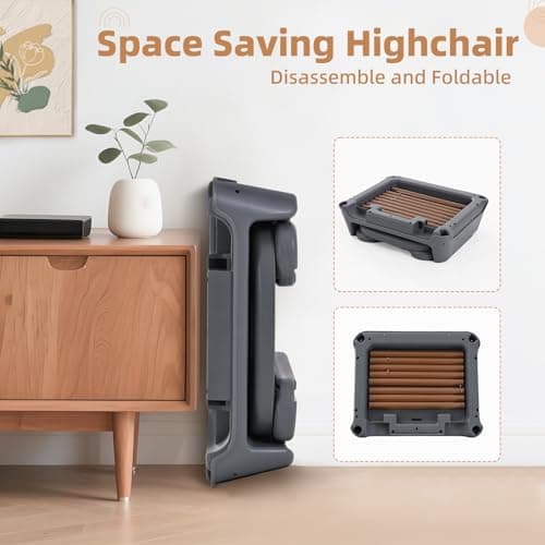 High Chairs for Babies and Toddlers, Adjustable Convertible 3 in 1 Baby High Chair, Portable Compact Baby Infant Feeding Chair Travel Highchair Booster for Toddler, from 6 Month to 3 Years Dark Grey — view 6