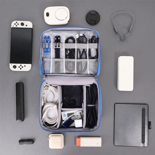 FAVORTALK Cable Organiser Bag Portable Electronics Waterproof Accessories Storage Bag 3-Layers Large Capacity Tech Pouch Fit for Charger Adapter Power Bank Headphone Hard Disk, (Grey B) B21611 — view 5
