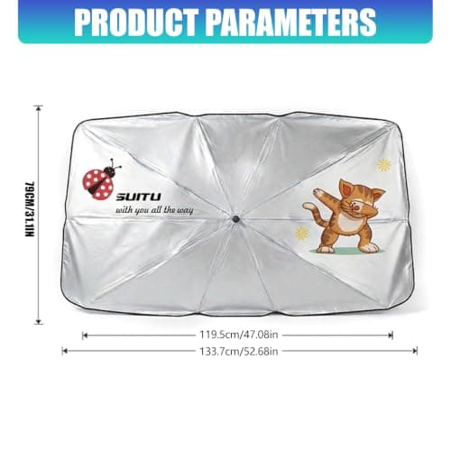Car Sunshade Umbrella with Upgraded Straps and Oversized Storage Pouches for Travel Use Car Shade Umbrella — view 2