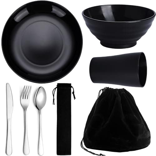 Kyraton Camping Utensils - Mess Kit for Travel, Picnic, Outdoor, Gear Include Knife, Spoon, Fork Cutlery Set, Cup, Bowl, Plate, Camping Essentials for 1