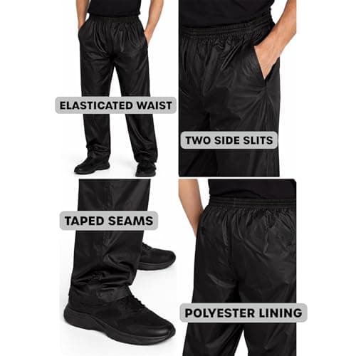 2 Piece Adults Unisex Waterproof Rain Suit Set Jacket Trousers Lightweight S-4XL (BLACK, XL) — view 2