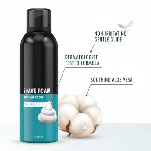 3 x 200ml Men’s Shaving Foam Mousse Sensitive Skin | Gentle Moisturising Shaving Cream for Clean, Comfortable & Irritation-Free Grooming | Smooth Face & Body Shave with Soft Aftershave Feel Multipack — view 3