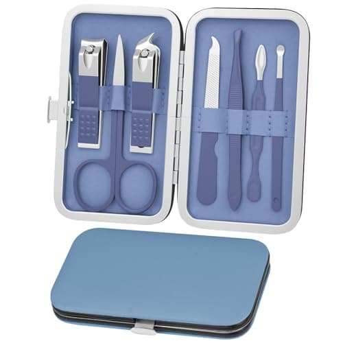 ALIIP Manicure Set 7-Piece Professional Nail Clipper Set with Leather Case, Portable Travel Nail Care Kit for Women, Stainless Steel Nail Grooming Kit for Home & Gifts,Blue