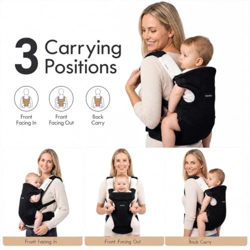 Bebamour Baby Carrier, Ergonomic Front & Back Carrier for Babies 3-18 Months (Up to 12kg), Adjustable Waist Belt & Shoulder Straps, Breathable Mesh Infant Carrier with 2 Drool Bibs, Pink — view 3
