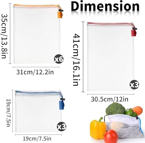 Reofrey 12 Pcs Toy Storage & Organization Mesh Bags, Bath Toy Storage with Drawstring, Washable Mesh Friendly See Through, for Fruit, Vegetables, Grocery, Shopping, Toys, 3 Various Sizes — view 2