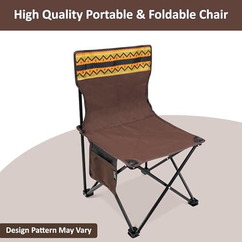 Crystals Folding Camping Chair, Compact, Heavy Duty, Portable, Lightweight & Foldable with Side Pocket, Picnic Chair for Fishing, Garden, Travel - Brown — view 6