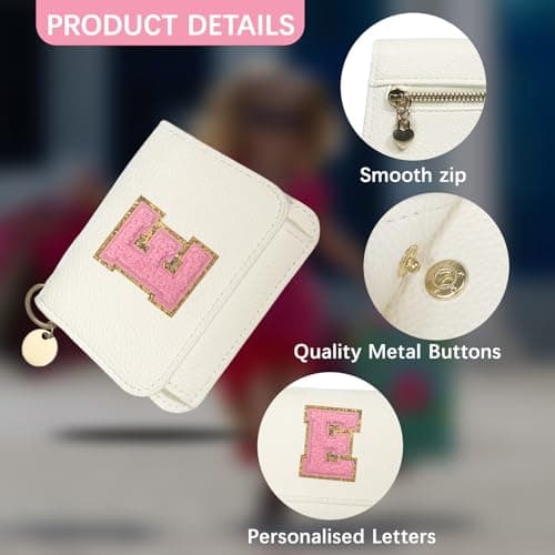Girls Wallet, Initial Women's Wallets, White Small Wallet for Kids with 5 Card Slots Holder, Personalised Purses Gifts for Girls and Women, Birthday Gift, Christmas Gifts, Travelling Wallets Gift (E) — view 3