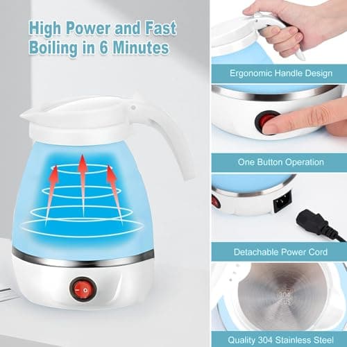 MKAEYYO Travel Kettle - Travel Kettles Electric Small, Portable Collapsible Kettle with Detachable Power Cord for Outdoor Hiking and Camping (Blue) — view 3