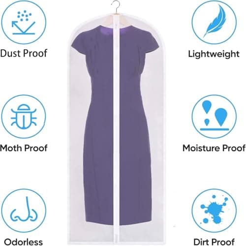 Garment Bags, pack of 5, 60 cm x 140 cm, translucent PEVA Dress bags with zippers, durable Clothes Covers, Reusable Garment Bags for Suits, Dresses, Coats — view 5
