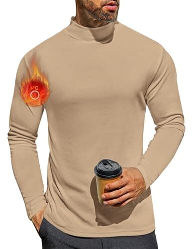 Ekouaer Men's Mock Turtleneck Shirts Long Sleeve Basic Turtle Neck Undershirt Lightweight Thermal Top Khaki L