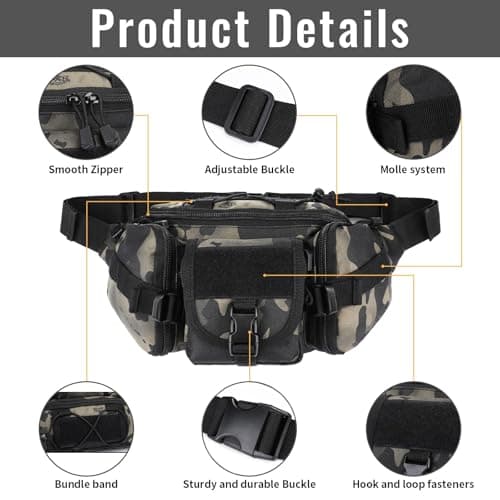 Huntvp Tactical Bumbag Waist Bag Military Waist Pack Bum Bags for Men and Women, Camo Bum Bag Belt Bags for Outdoors Walking Running Hiking Camping Climbing Trekking (Camo-l) — view 6