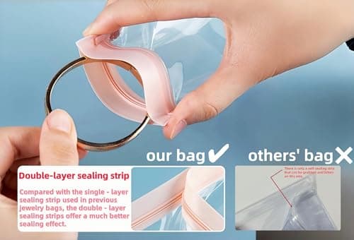 WACCOMT Pack 20pcs Clear EVA Anti Tarnish Jewelry Storage Bags Resealable Small Pink Clear Plastic Thickened Travel Portable Jewelry Pouches for Ring Earing Necklace Bracelet (2.4x3.1 inch) — view 4