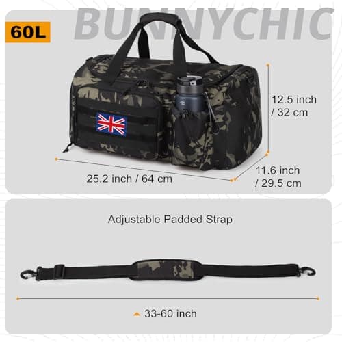 Bunnychic Tactical Gym Bag for Men, 60L Large Duffle Holdall Bag for Travel — view 4